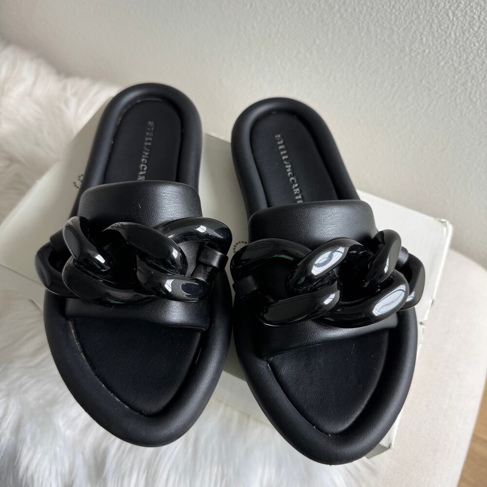 Stella McCartney Black Puffy Air Slide Chain Link Sandal Size EU 38/ US 8
